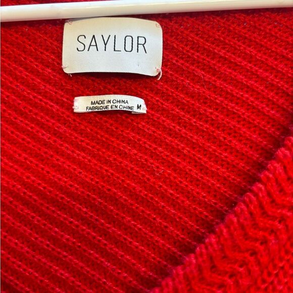 Saylor NYC Juneau Feathered Sweater Red Pullover Long Sleeve Feather Trim Sz M - Picture 5 of 6